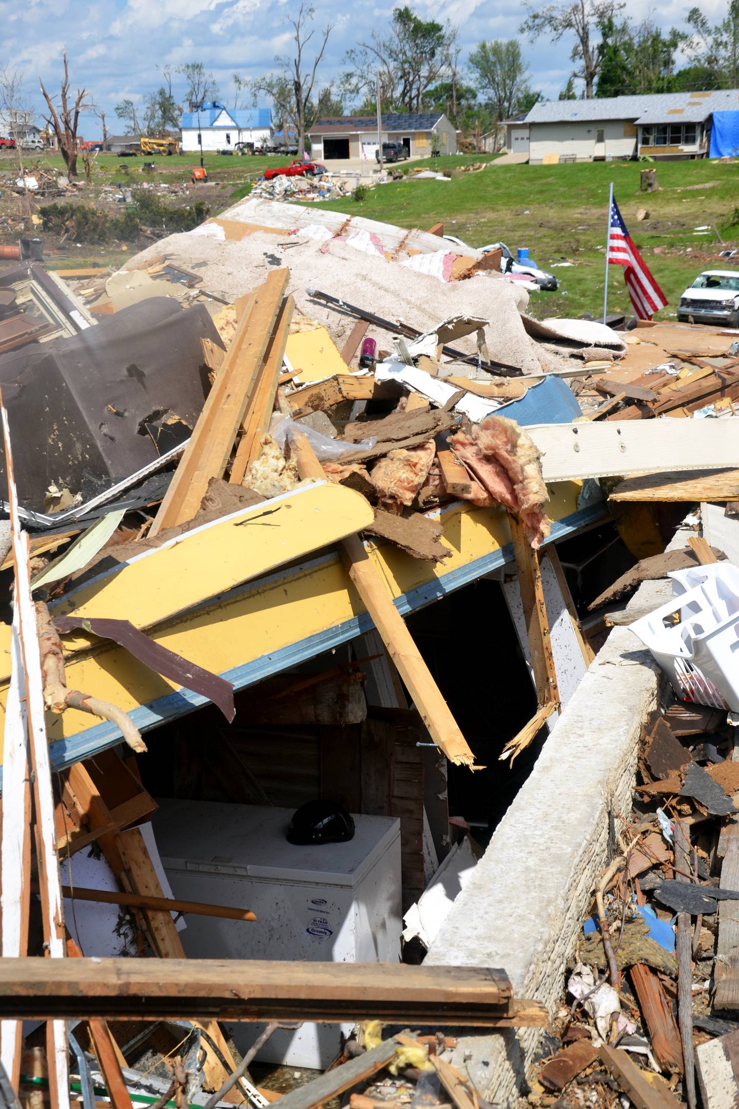 A view into the basement where Hannah Dorsey and Scott Gymer hid during the tornado.