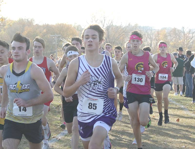Nodaway Valley freshman Gabe Winkelmann finds his way in a crowd early on in the state-qualifying race at Guthrie Center.