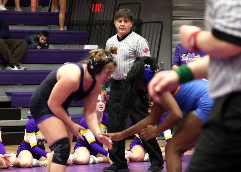 John Walters of Creston officiates a girls wrestling match earlier this year at the Logan-Magnolia tournament. He is being honored with a Lifetime Service to Officiating Award Saturday at the state tournament.