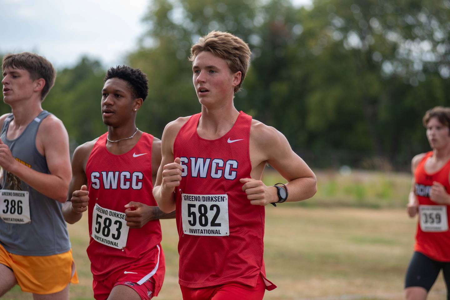 Cam Swapsy of Middleton, Wisconsin, left, and Dillon Starlin of Creston, keep pace together. Swapsy ran a 31:29.4 while Starlin ran 31:43.2.