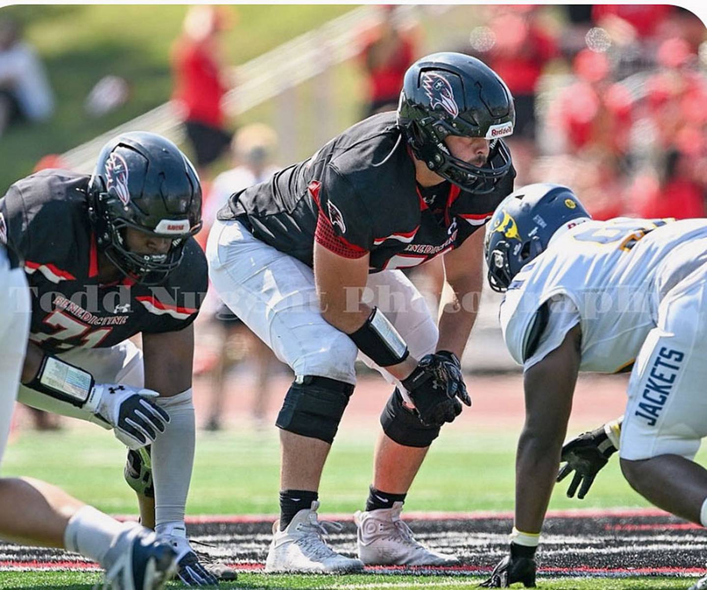 Benedictine offensive tackle Avery Fuller lines up against Graceland University this season.