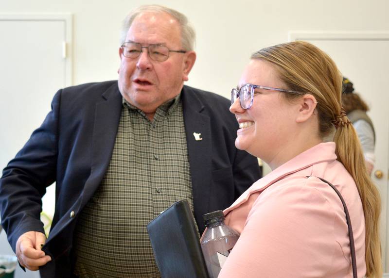 Iowa State Senator Tom Shipley and State Representative Devon Wood discuss with the citizens of Creston at Saturday's monthly Legislative Coffee session.