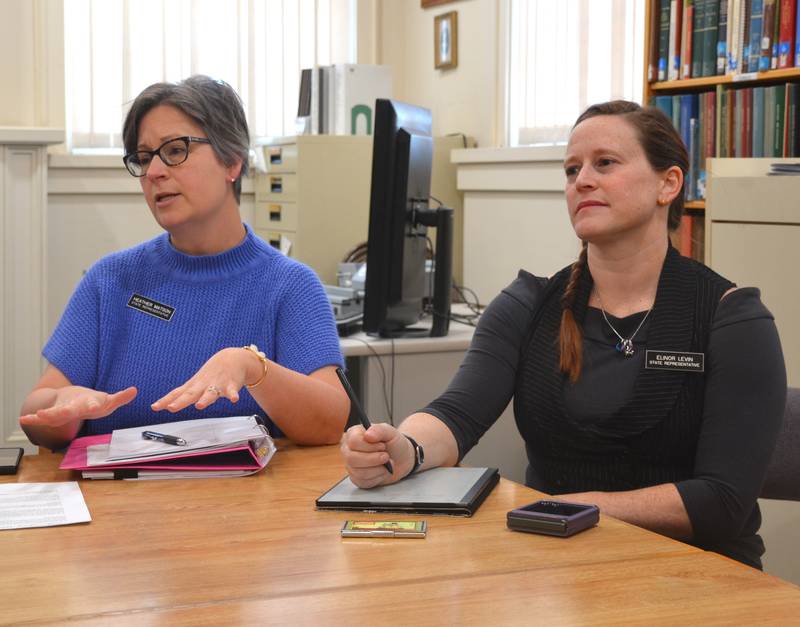 Iowa Representatives Heather Matson, District 42, and Elinor Levin, District 89, speak with Union County residents about local educational topics during a meeting at the Gibson Memorial Library Saturday, Nov. 15. Representatives Eric Gjerde, District 67, and Tracy Ehler, District 79, were also present.