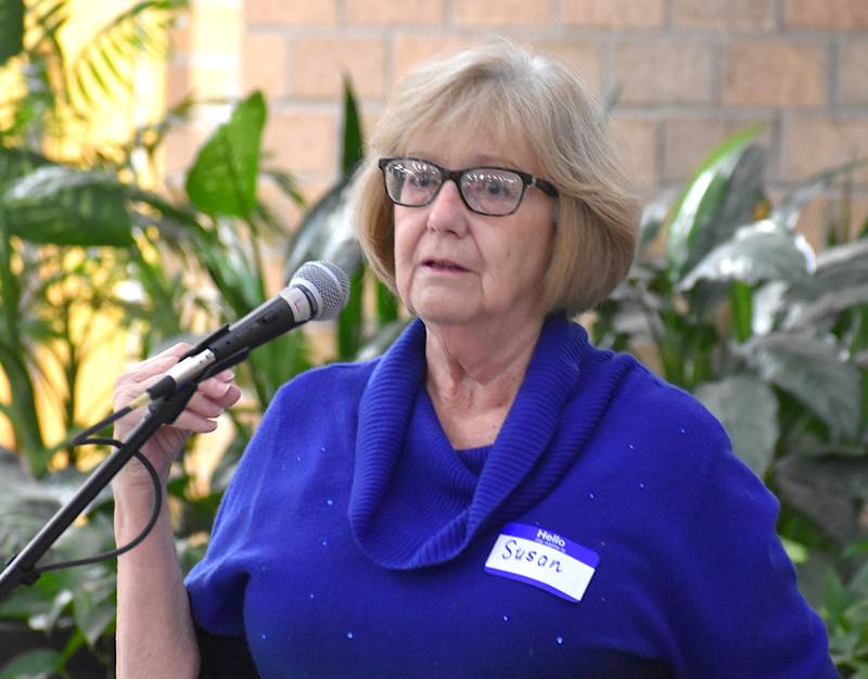 Susan Weight, chair of the Union County Democrats, speaks during their 2026 caucus.