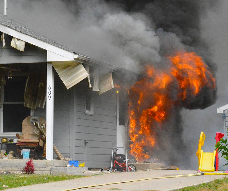 A Creston home in flames.