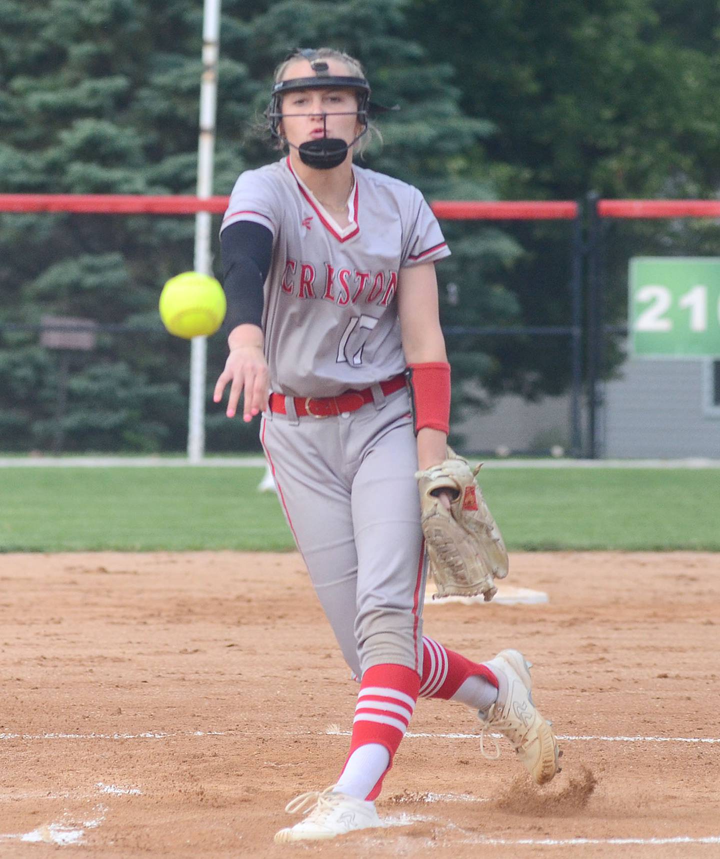 Taryn Fredrickson sends a pitch to an Atlantic batter during Wednesday's game. Fredrickson struck out 12 with one walk and four hits allowed.