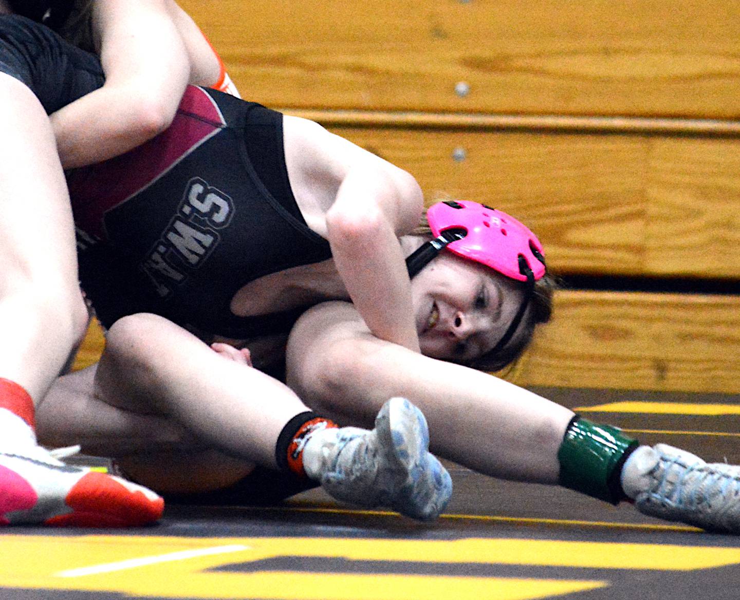 Destiny Fry puts pressure on an opponent's torso in a match at the Valkyrie Invitational Saturday, Jan. 20 at Atlantic.