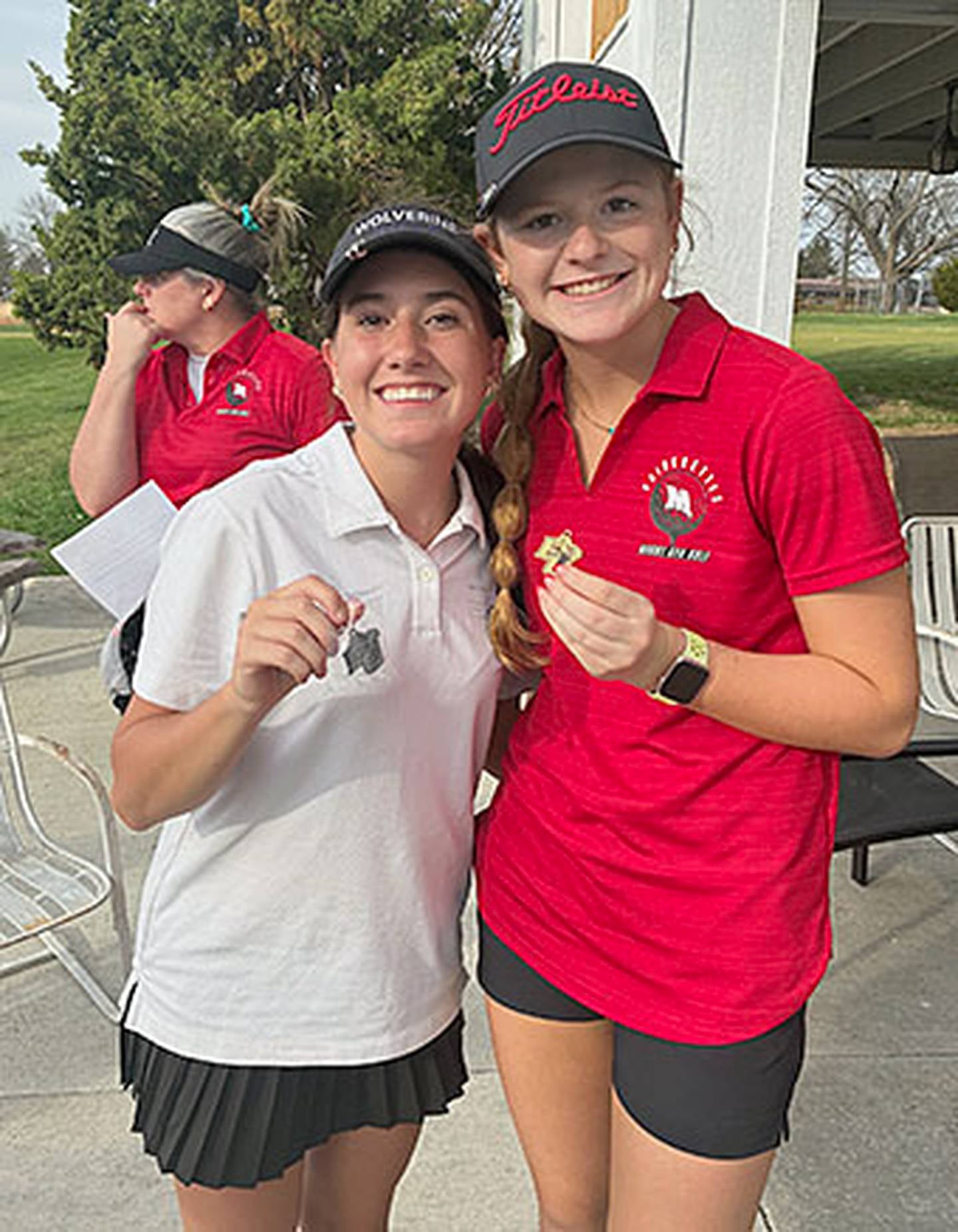 Individual girls leaders were Mallory Russell of Nodaway Valley (left), runner-up with an 87, and medalist Jaylee Shaffer (right) of Mount Ayr with a 74.