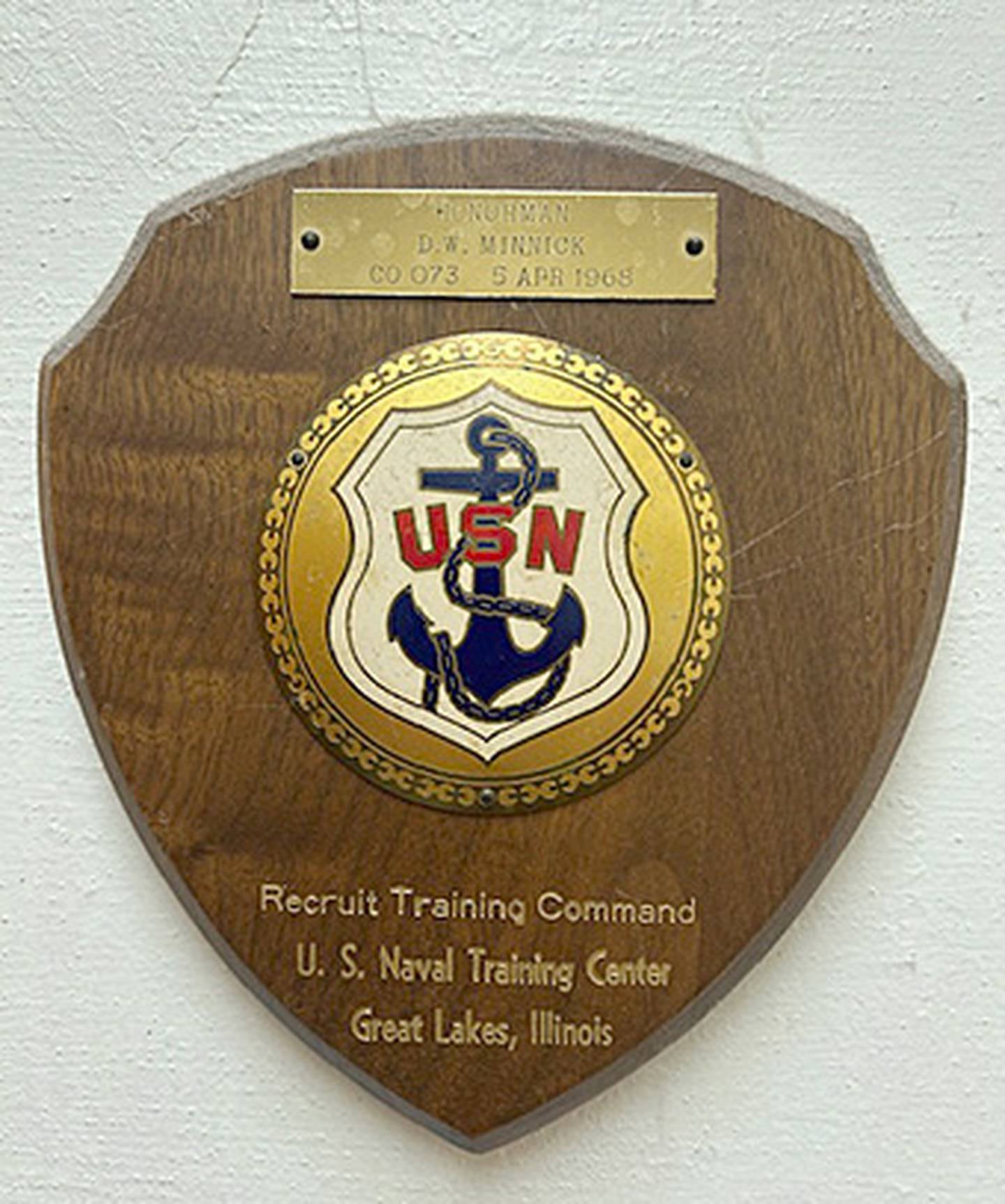 The U.S. Navy Honorman award presented to Doug Minnick.