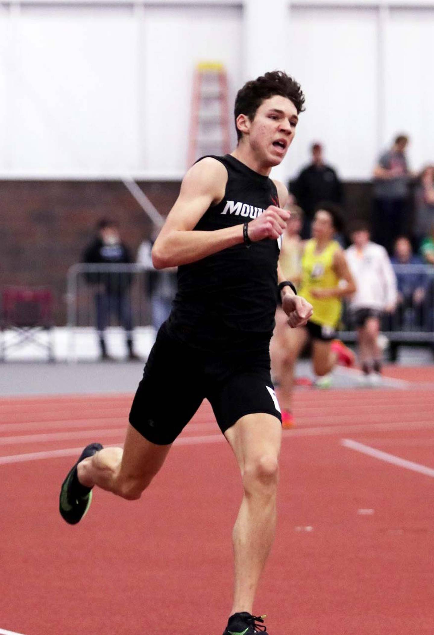 Ryce Reynolds, a Mount Ayr senior, races in the 800m dash Saturday where he set a new Raiders record with a time of 1:54.3, the 41st fastest time in the U.S. indoor high school season.