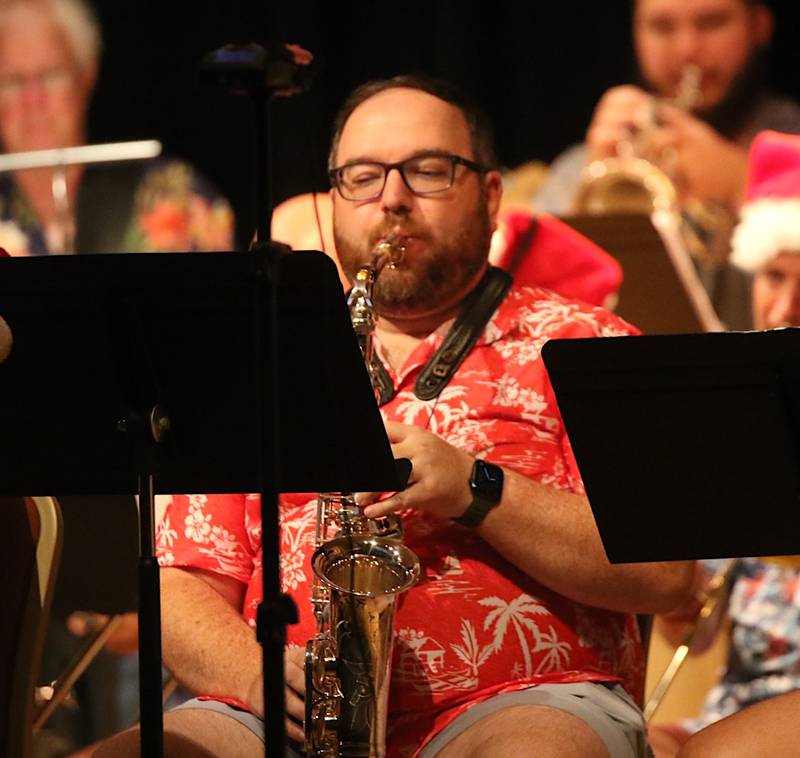 Zack Valentine of Greenfield plays alto saxophone during a concert with Denver Bierman last Friday at the Warren Cultural Center.