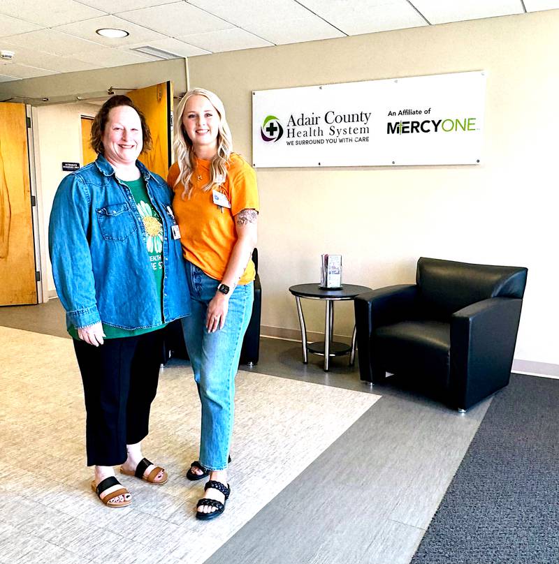 Kori Newbury works with her daughter, McKynli Newbury, on the campus of Adair County Health System. Kori is the program director at Senior Life Solution