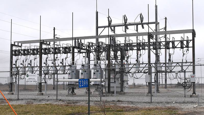 An electrical grid owned by Southwest Iowa Rural Electric Cooperative, placed on land planned to be leased to a data center company.