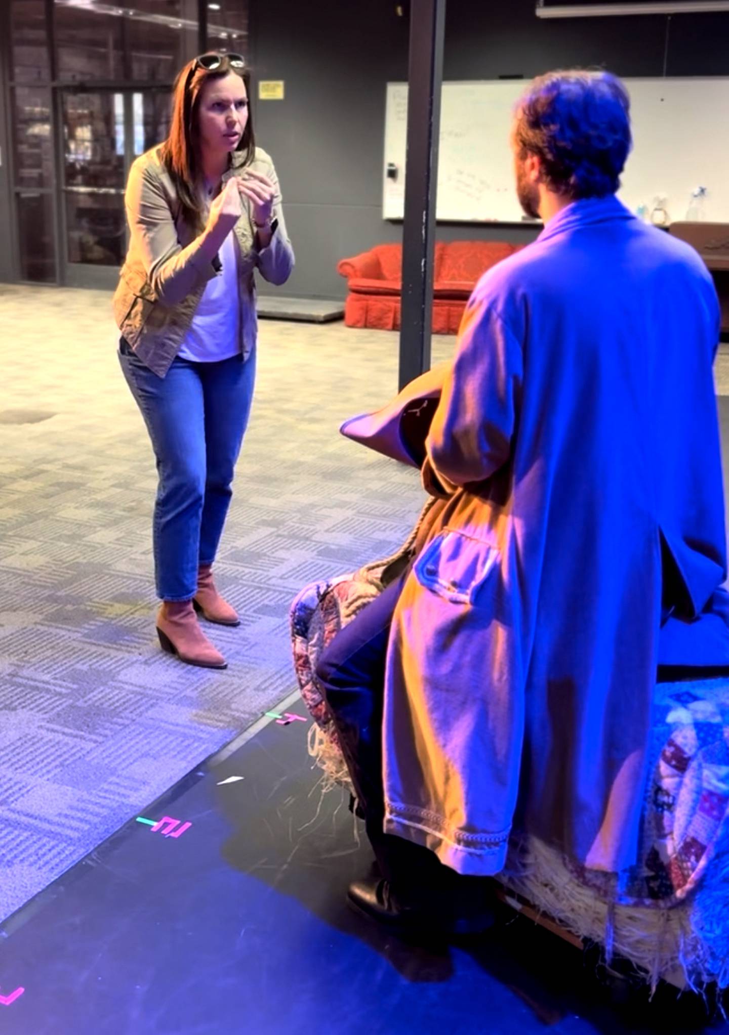 Litwak directs Ichabod Crane in rehearsals for The Classic Theatre's production of "The Legend of Sleepy Hollow."