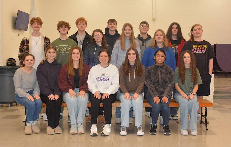 Speech team members at Nodaway Valley who are part of large group events going to this weekend’s state contest are in front from left, Kayla Stormer, Bella Day, Kacie Ford, Caroline Britten, Melanie Kilborn, Michidel Mercado, Mya Larson; second row: Haden Colton, Lyrick Schwartz, Ava Jenkins, Kenzie Lilly, Elaina Stuva, Malikye Draman; back row: Erik Jensen, Paul Kading, Keland Schwartz and Jonathan Maldonado. Not pictured are Micah Cronk, Dominic Breheny, Vivienne Burnside, Lea Stonebraker, Kaylee Van Horn, Emily Butler and Paiton Ward.