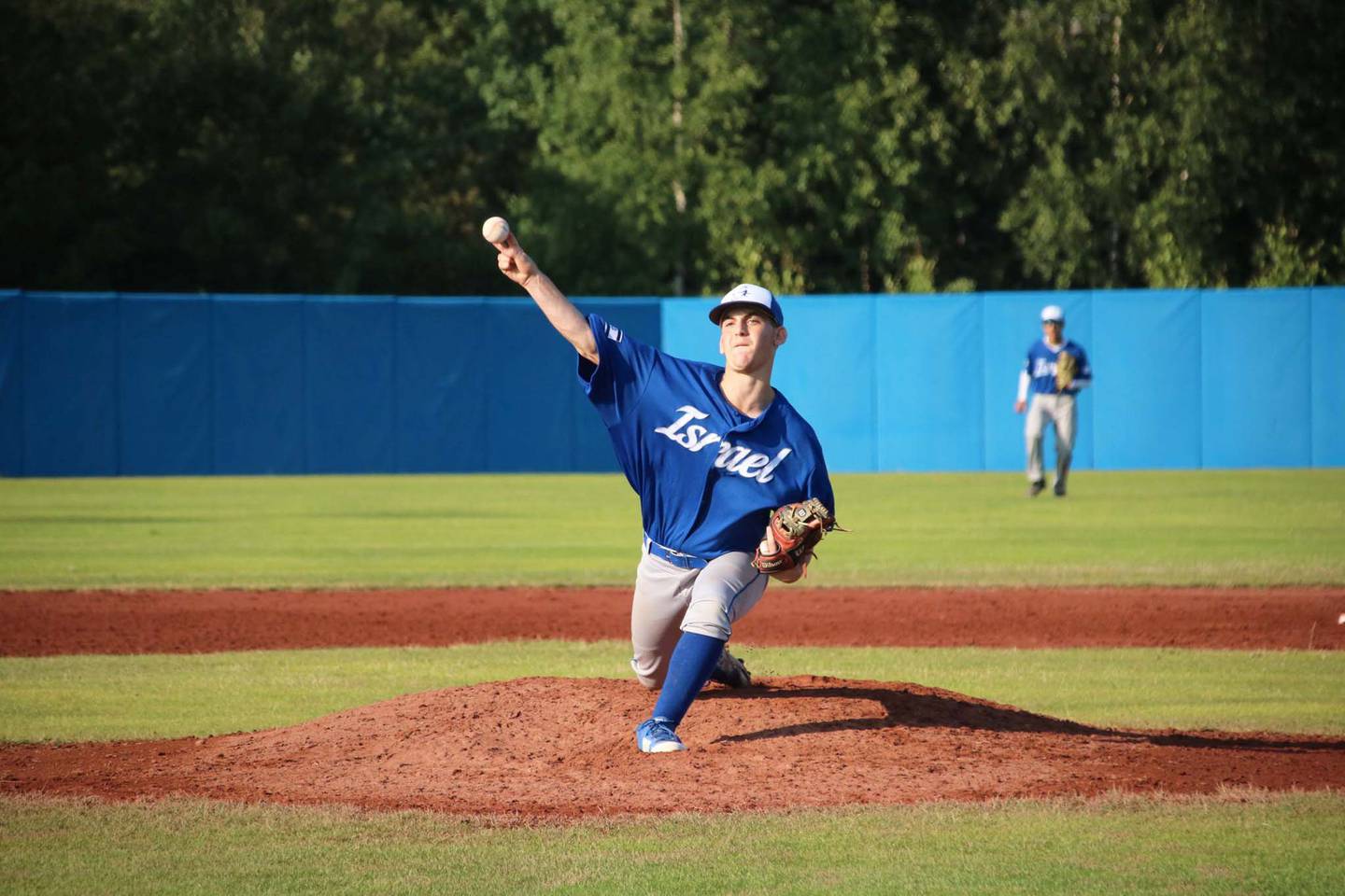 Ido Peled pitches in Sweden for the under 18 Israel National Baseball Team in 2019.