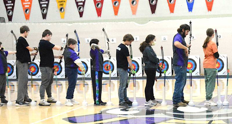 Archers compete in a tournament at Nodaway Valley High School during the 2024 season.