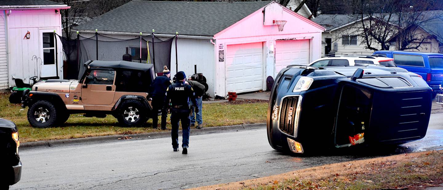 Creston emergency crews respond to a two-car crash near the intersection of Devoe and Sycamore streets Monday.