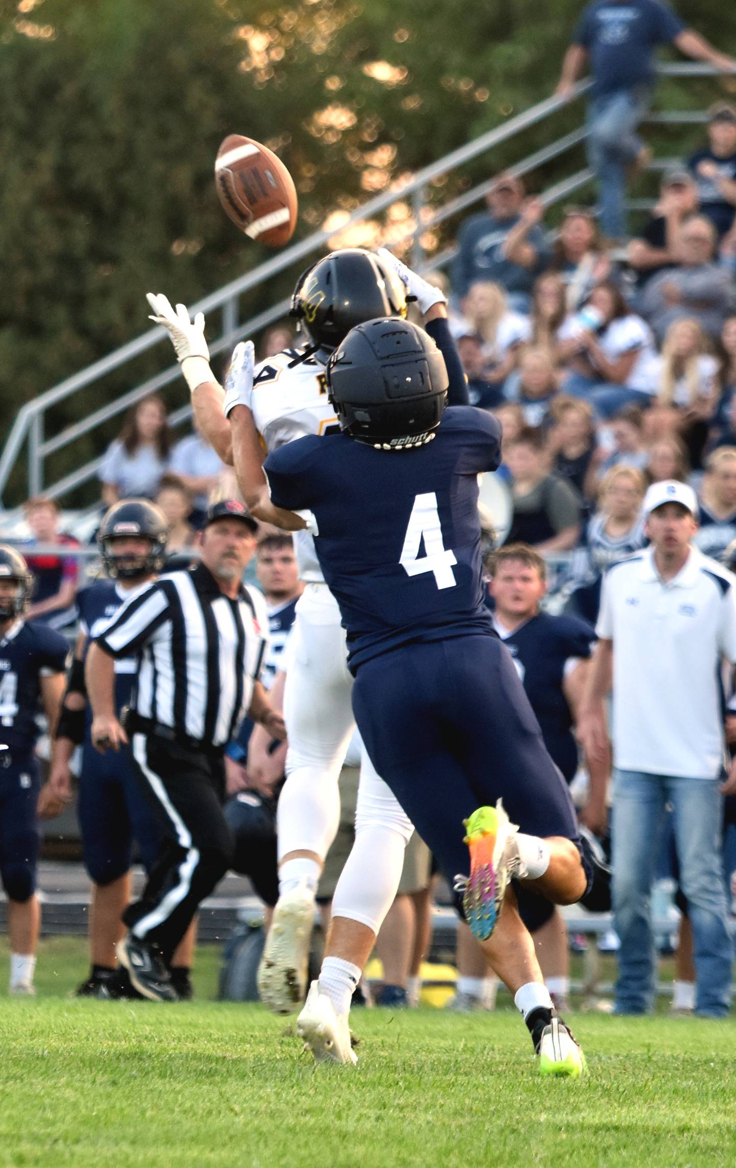 Sophomore 6-foot-2 receiver Donald Bashor goes up for a pass from Gabe Funk. Despite tight coverage by Garrison Motsinger, Bashor came down with the 20-yard reception for the first down on third-and-20.