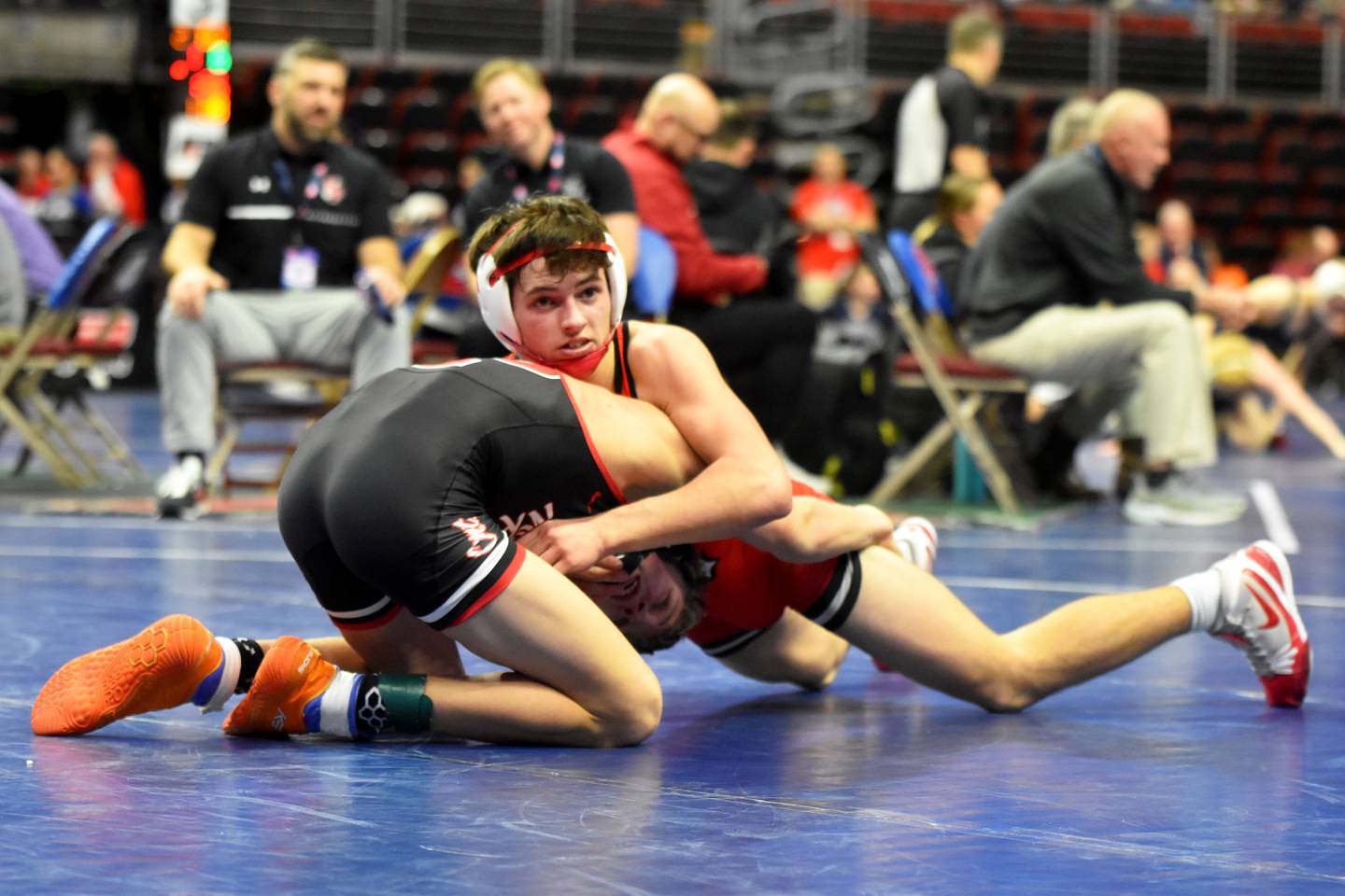 Lane Travis of Creston wrestles at 132.