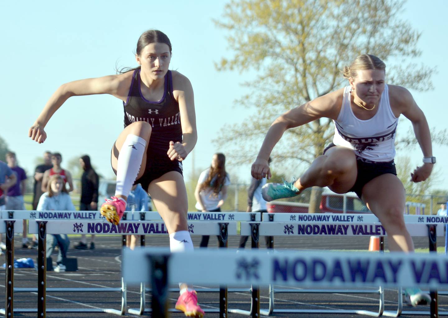 Nodaway Valley's Allie Cornelison runs the 100m hurdles Monday in Greenfield.