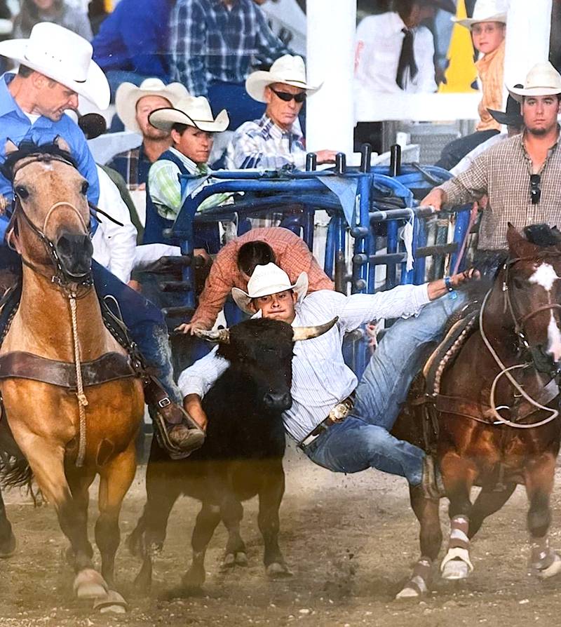 Greenfield native Ty Standley of Marshalltown steer wrestles in a past rodeo.