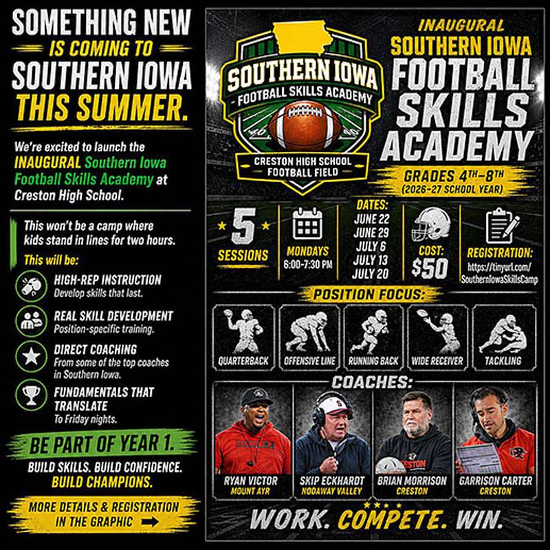 Football skills academy announced at Creston.