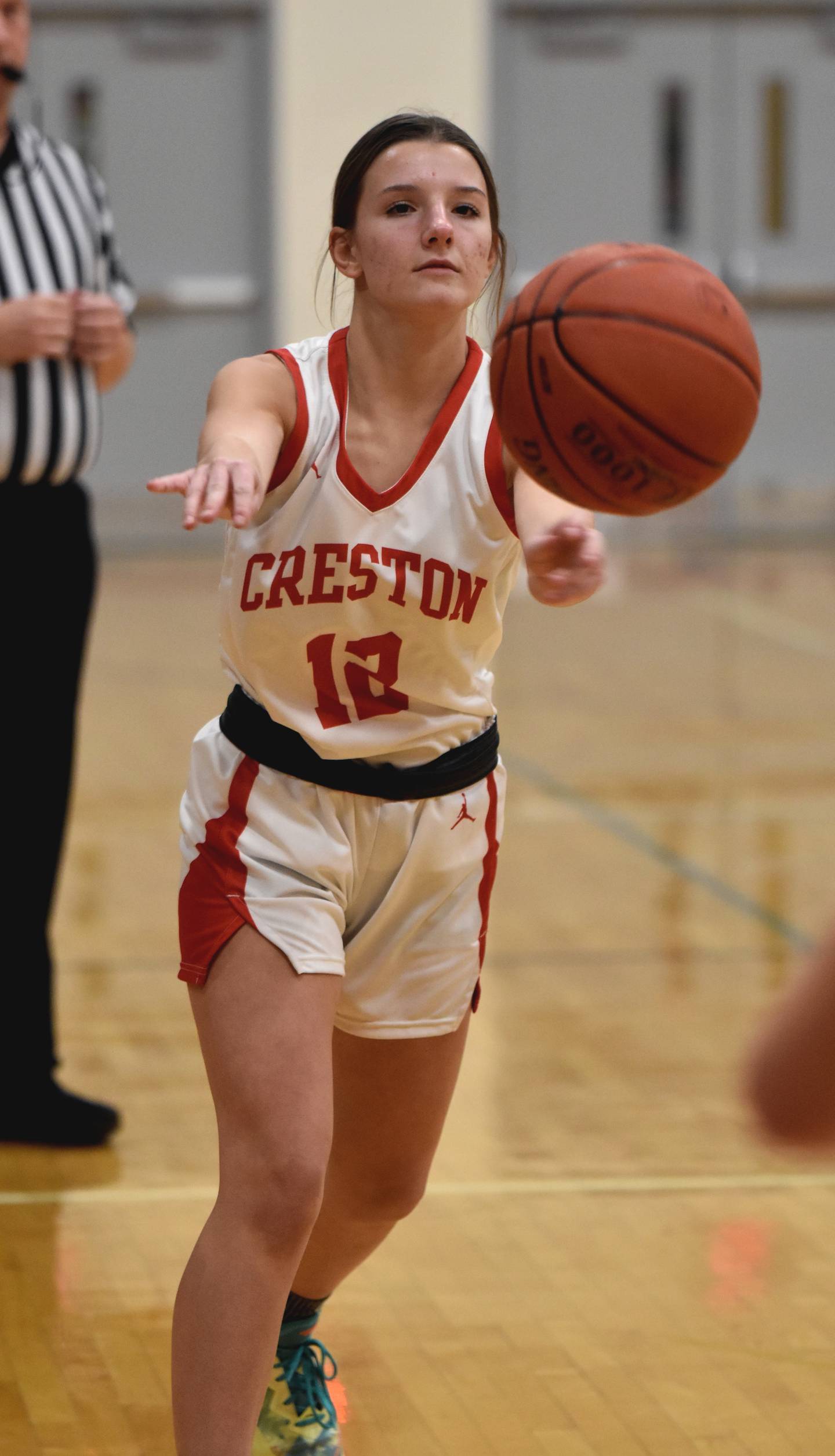 Senior Lydia Goins keeps the ball moving during the Panther’s play.