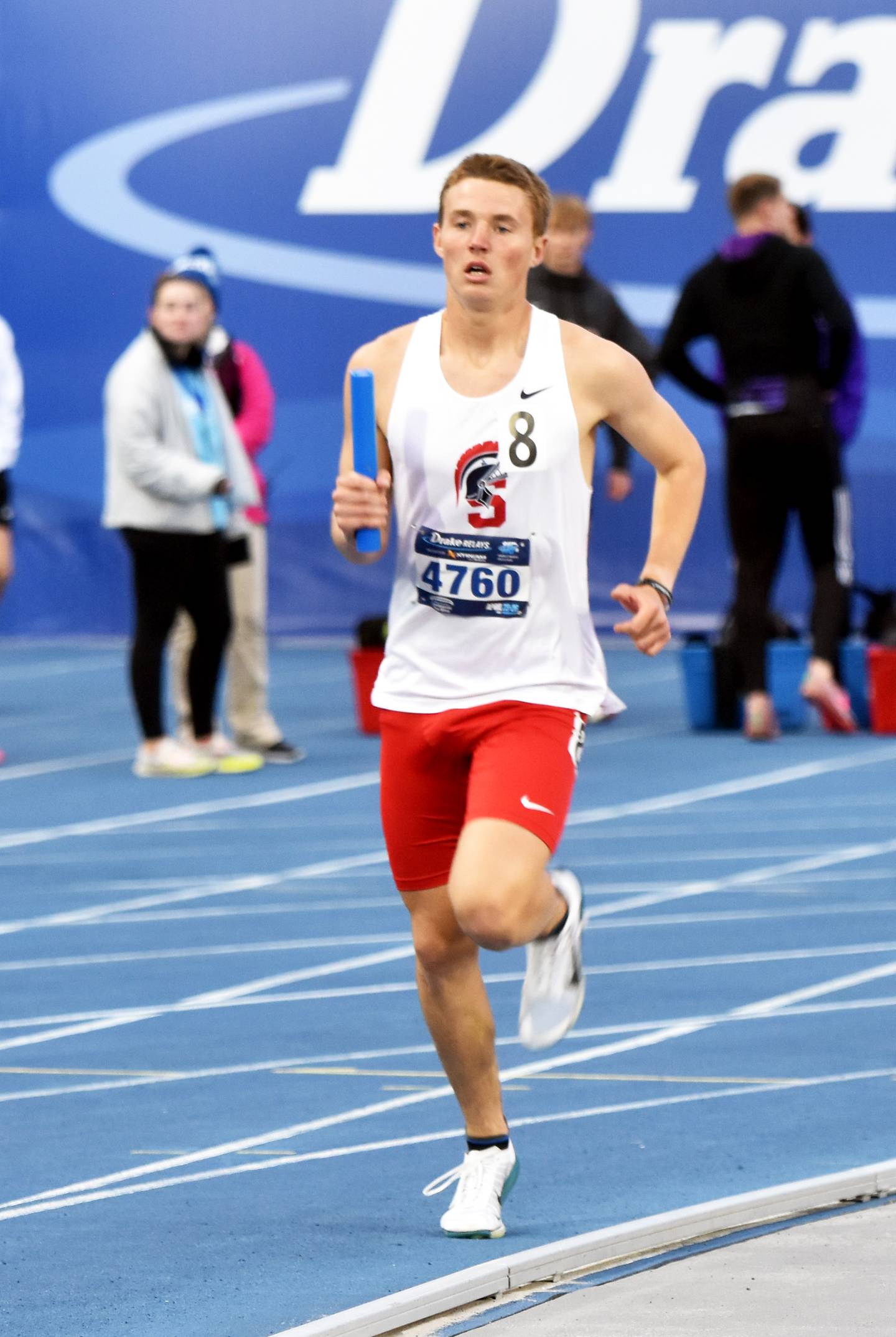SWCC freshman Dillon Starlin of Creston runs the 800m leg of the men’s 1600m sprint medley relay. The Spartans placed 16th in 3:39.37.