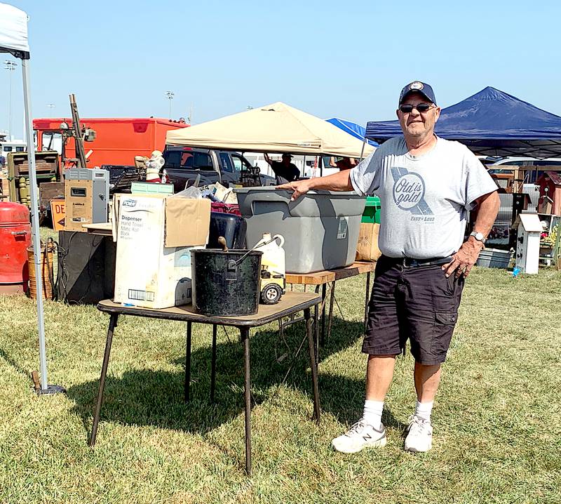 Forrest Harmsen of Des Moines with his items for sale or swap at the 2023 Greenfield Swap Meet at the Adair County Fairgrounds.