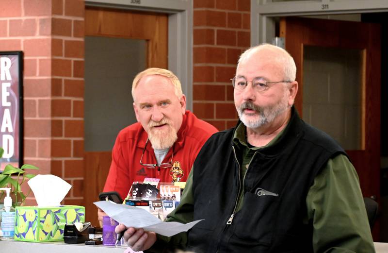 Union County Supervisor Rick Friday, right, speaks in favor of reelecting Supervisor Dennis Hopkins. Behind him is Union County Republican Central Committee Chairman Jerry Hartman.