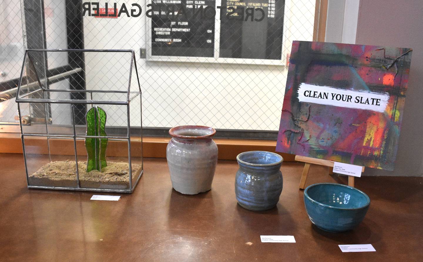 Senior Jaq Kenyon created art from numerous materials, including stained glass, ceramics and painting.