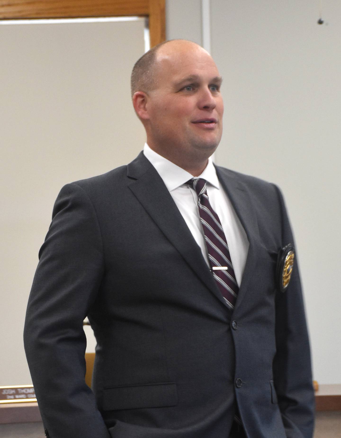 Chief Hale introduces himself to the crowd who came to witness his swearing-in.