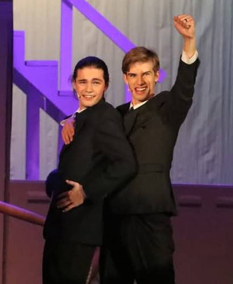 Carson Beer and Wyatt Hitz perform in "Catch Me If You Can" in November. Both will be performing at the Iowa High School Musical Theater Awards Thursday.