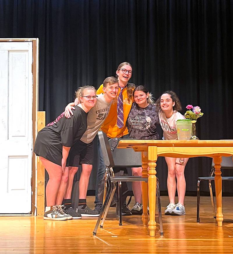 From left, Ashlyn Beaman, Paul Kading, Malachi Broers, Amber Breece and Genevieve Livingston in a recent rehearsal for "The Hallmarks of Horror."