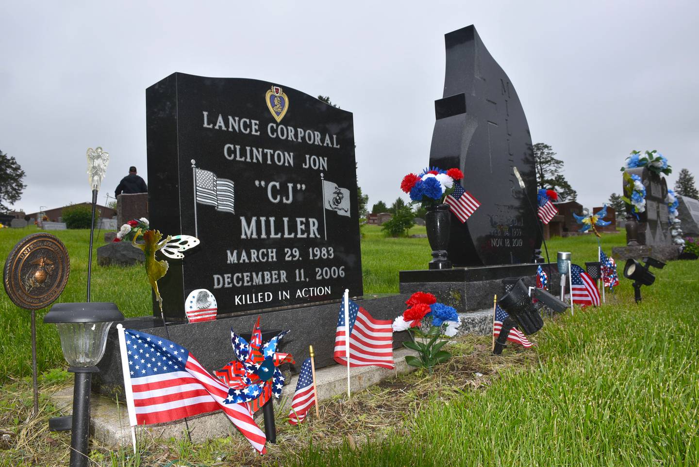 A veteran's grave for Lance Corporal Clinton Jon "CJ" Miller in Calvary Cemetery.