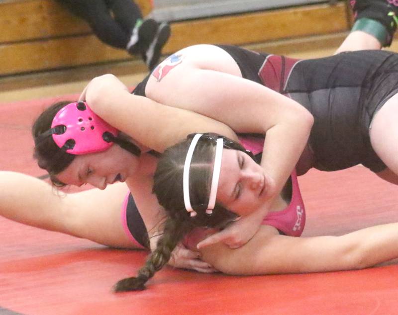 Stella Beattie wrestles for SWAT in a meet last week at Missouri Valley where the Valkyries finished 2-1.
