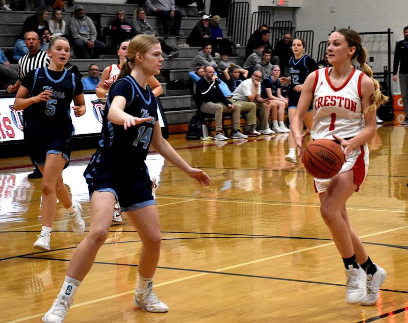 Creston's Kadley Bailey moves the ball into the lane Thursday against Lewis Central. She finished with a team high 19 points.