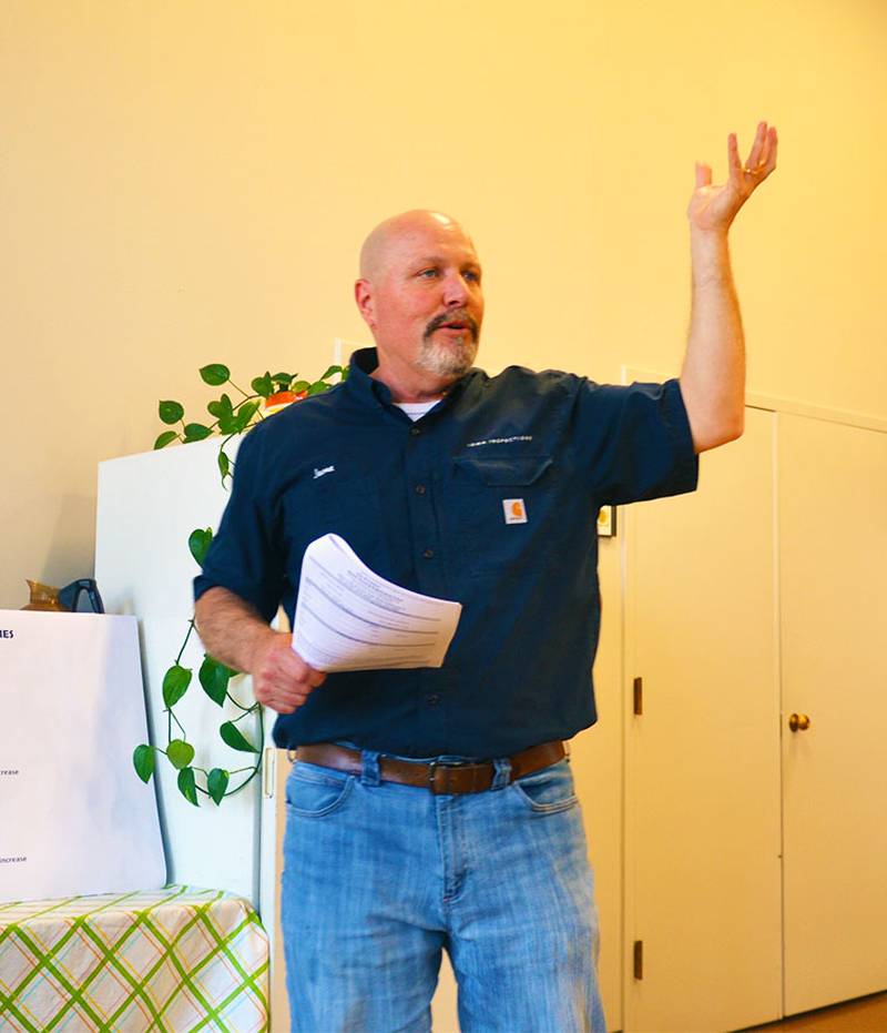 Jason VanAusdall, owner of Iowa Inspection, explains his work at a rental inspection informational meeting in April 2023. The city of Creston employs Iowa Inspections for rental inspections in town.