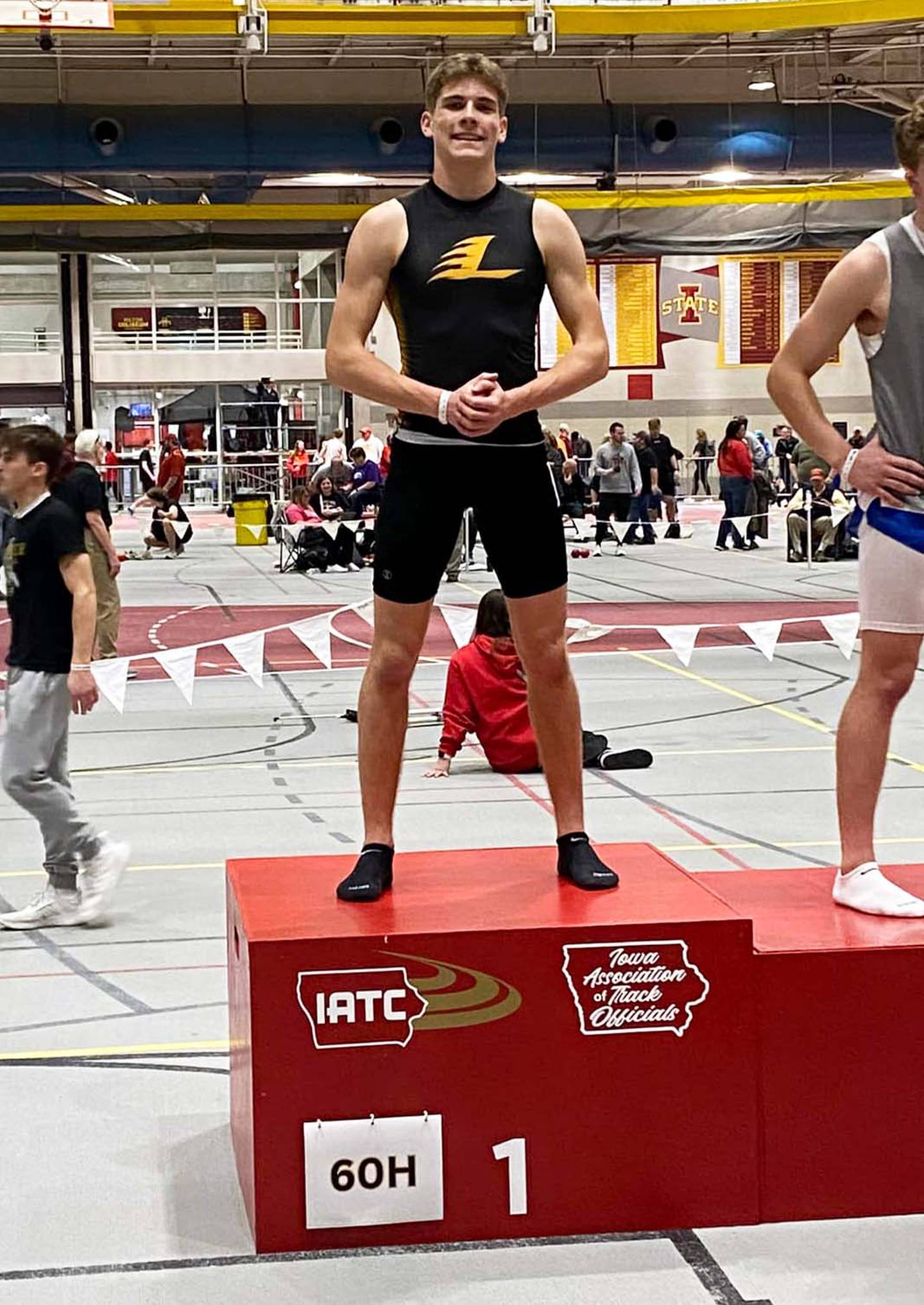 Gabe Funk of Lenox took first place in the 60m hurdles.