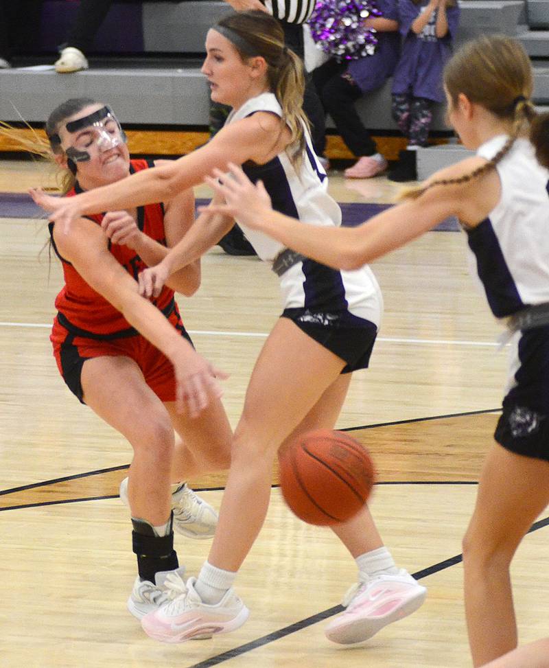 Creston guard Hollynn Rieck slips a pass inside to a teammate during Monday's game at West Central Valley. Rieck had a team-high 10 assists and 10 rebounds in the 37-36 victory.