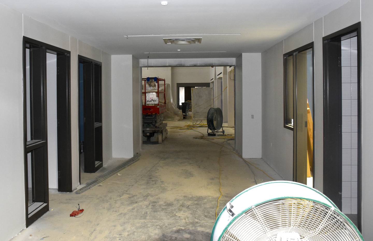 The administrative hallway is almost complete.